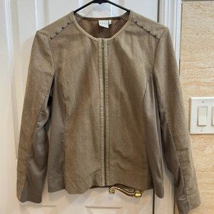 French Perforated Zip Jacket Faux Suede